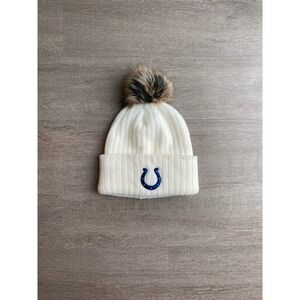 NFL Indianapolis Colts Women's White Freya  Pom Beanie with Blue Logo